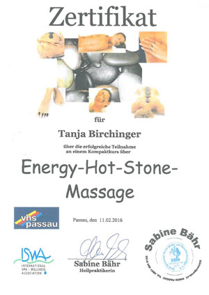 Energie-Heilung.Plus - Tanja Birchinger - Zertifikat Energy Hot Stone Massage